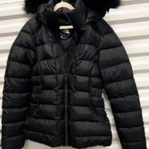 EUC North Face Black Puffer Jacket Hooded with Faux Fur XS